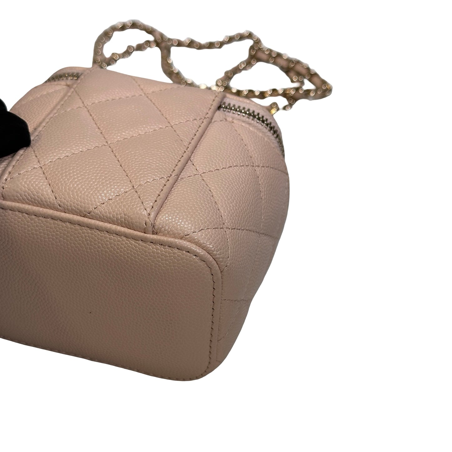 Used CHANEL Caviar Quilted Mini Vanity with Classic Chain Vanity case Beige Light Pink