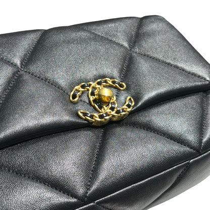 CHANEL 19 SMALL BLACK GHW LAMBSKIN [30001040]