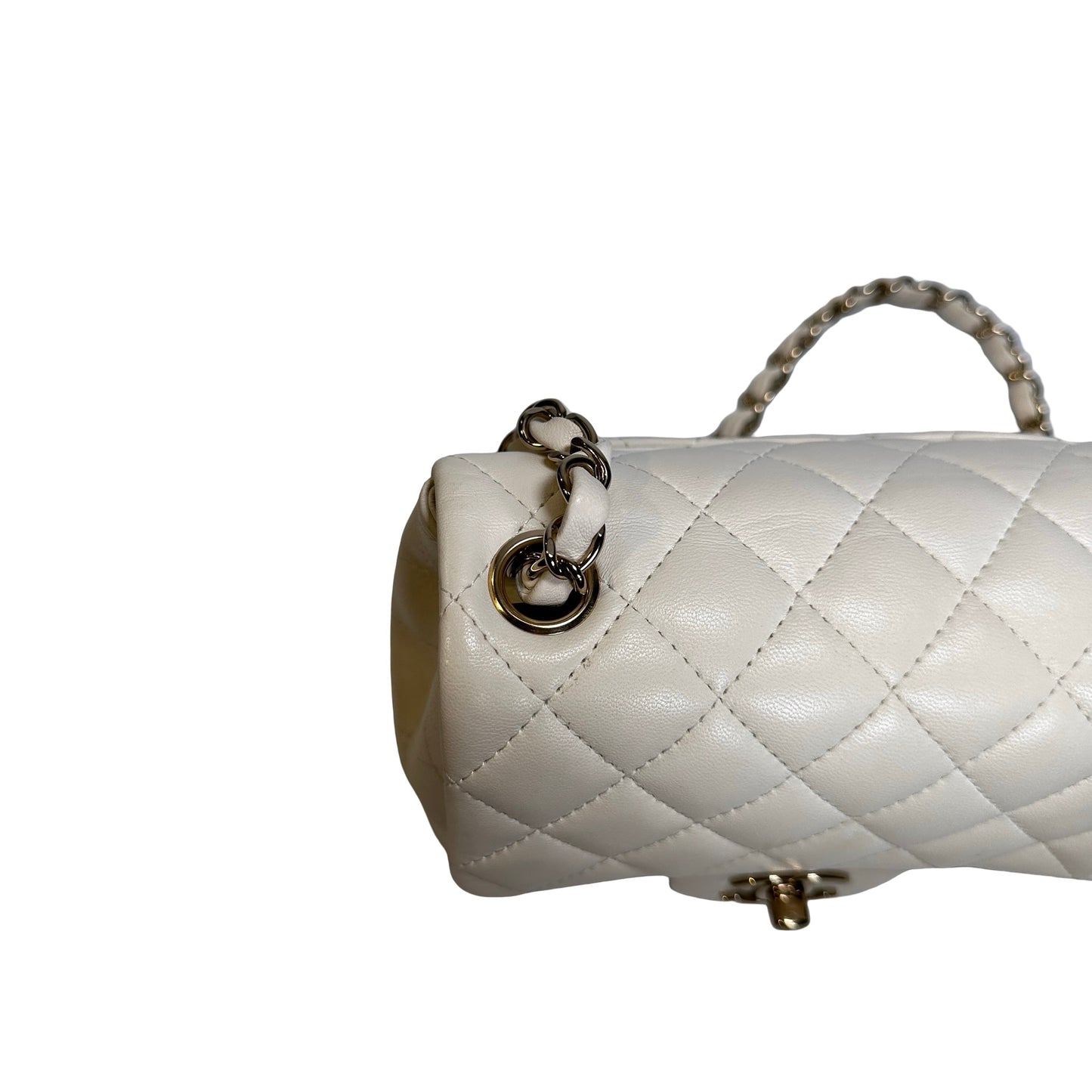 Used CHANEL Quilted Lambskin Classic Mini Rectangular Flap Bag Chain Shoulder Bag White GHW