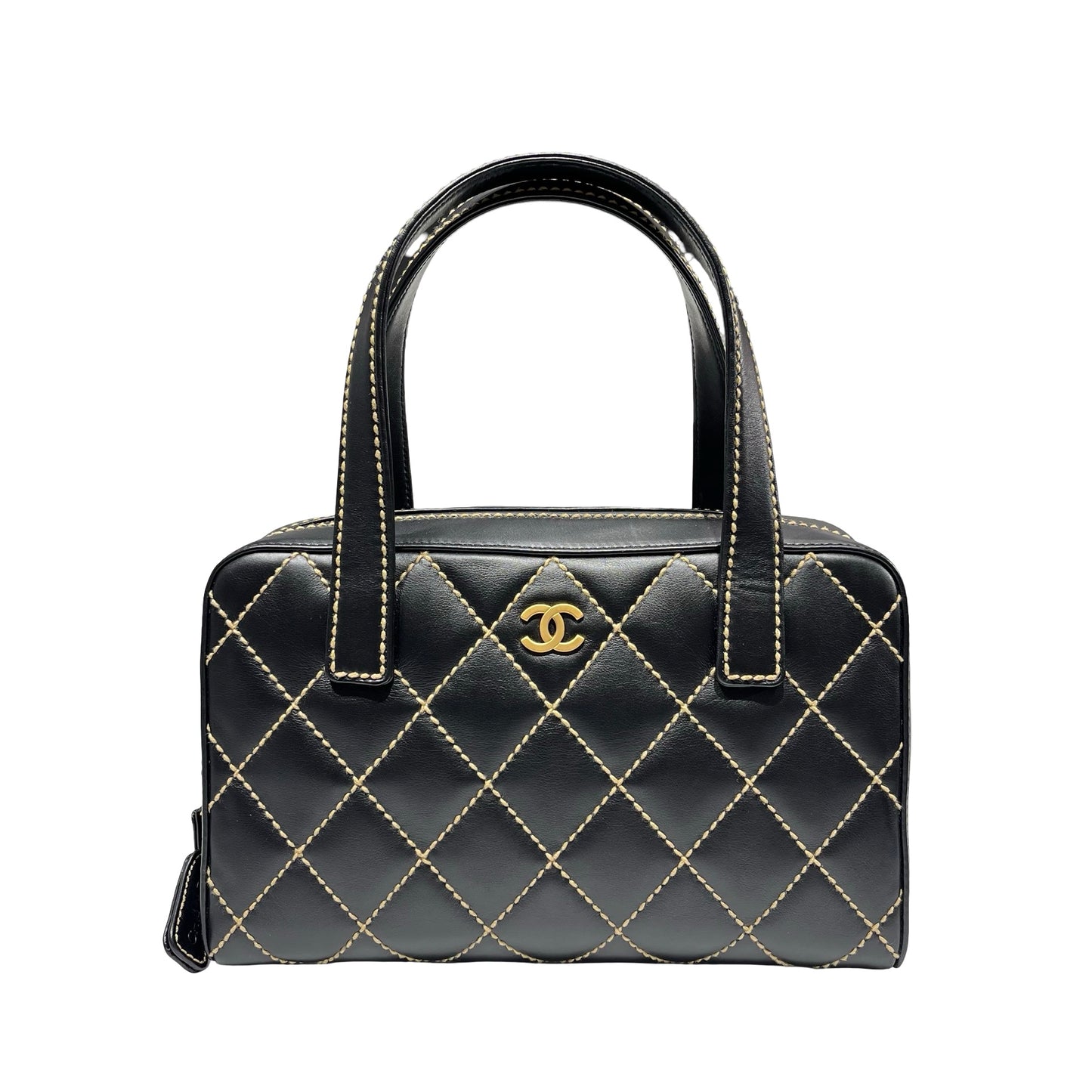 Used CHANEL Calfskin Leather Vintage Handbag Black GHW