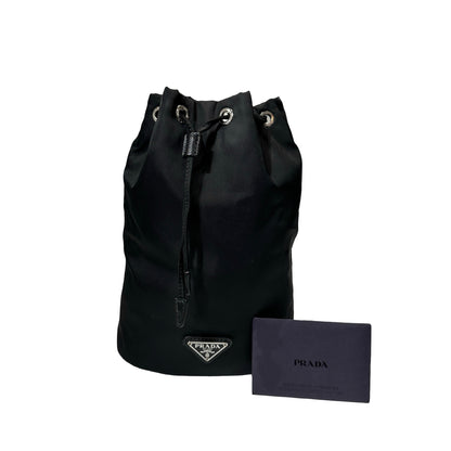 Used PRADA Nylon Re-Nylon Pouch Bucket Bag Black PHW