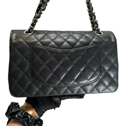 Used CHANEL Caviar Quilted Classic Flap Chain Shoulder Bag Black Silver