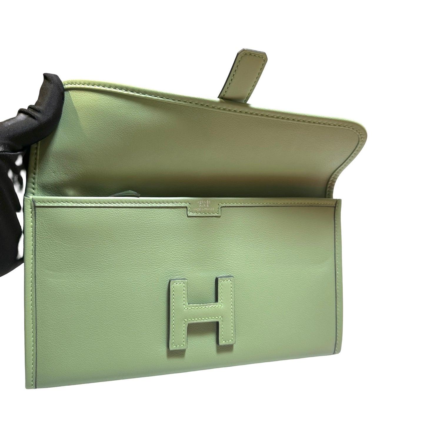 Used HERMES Leather Jige Clutch Green