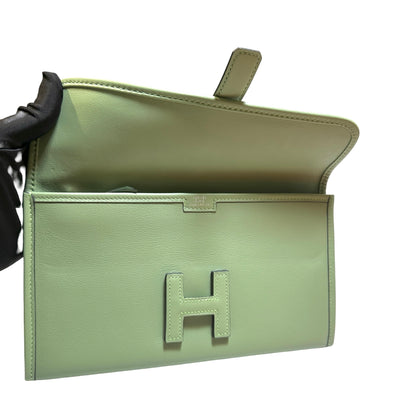 Used HERMES Leather Jige Clutch Green