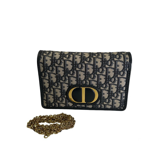 Used DIOR Dior Oblique Oblique Cross body bag Blue Beige Black GHW