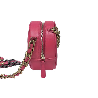 CHANEL 19 ROUND POUCH WITH CHAIN PINK LAMBSKIN