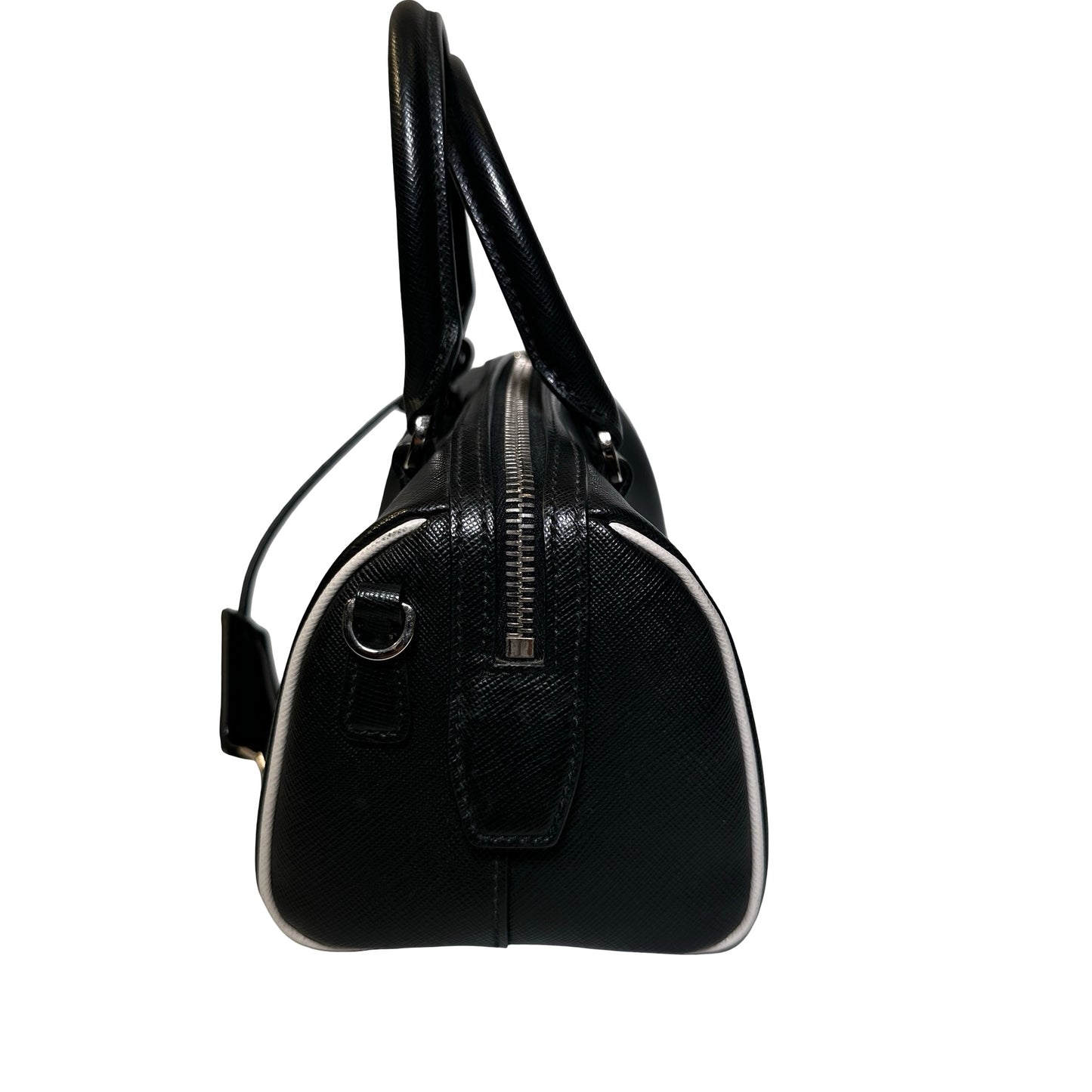 Used PRADA Lambskin Leather Small Top Handle Cross Body Bag PHW Black