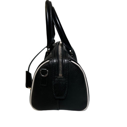 Used PRADA Lambskin Leather Small Top Handle Cross Body Bag PHW Black