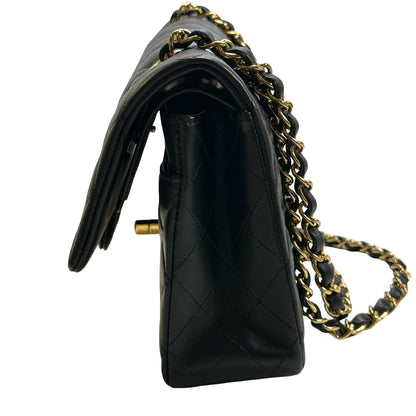 Used CHANEL Quilted Lambskin Classic Flap 25 Chain Shoulder Bag Black Gold