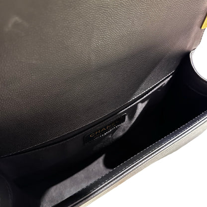 Used Chanel Calfskin Leather Boy 25cm Shoulder Bag Black GHW