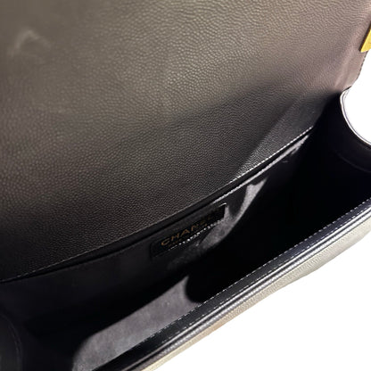 Used Chanel Calfskin Leather Boy 25cm Shoulder Bag Black GHW