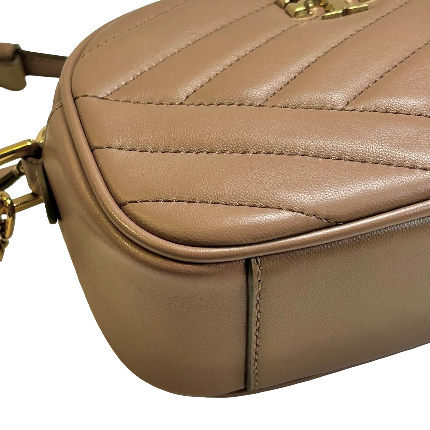 Used TORY BURCH Chevron Leather Kira Chevron Cross body bag Taupe Gold