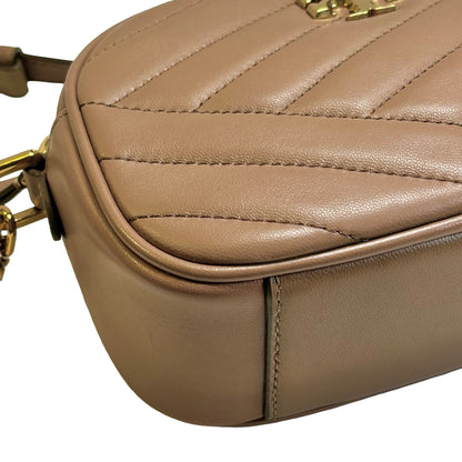 Used TORY BURCH Chevron Leather Kira Chevron Cross body bag Taupe Gold