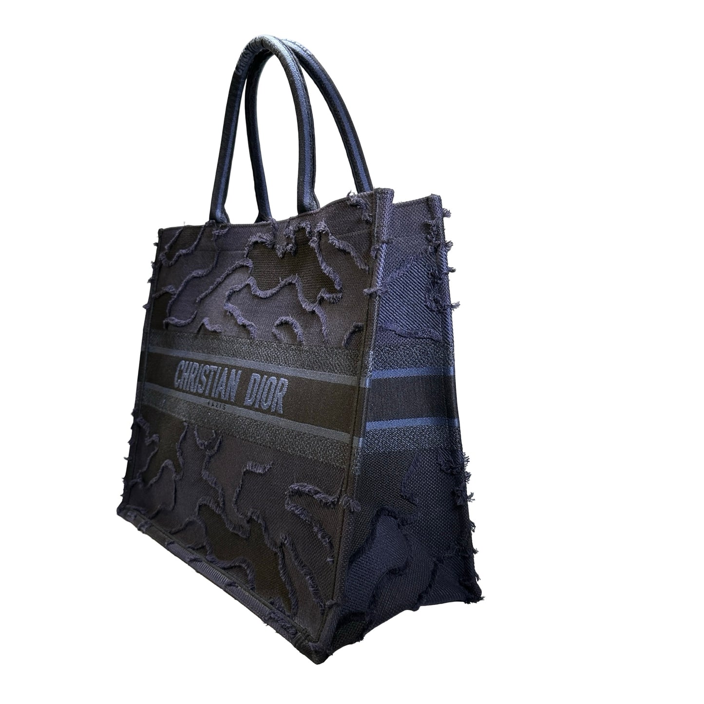 Used DIOR Camouflage Fringed Book Tote Blue Black