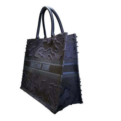 Used DIOR Camouflage Fringed Book Tote Blue Black