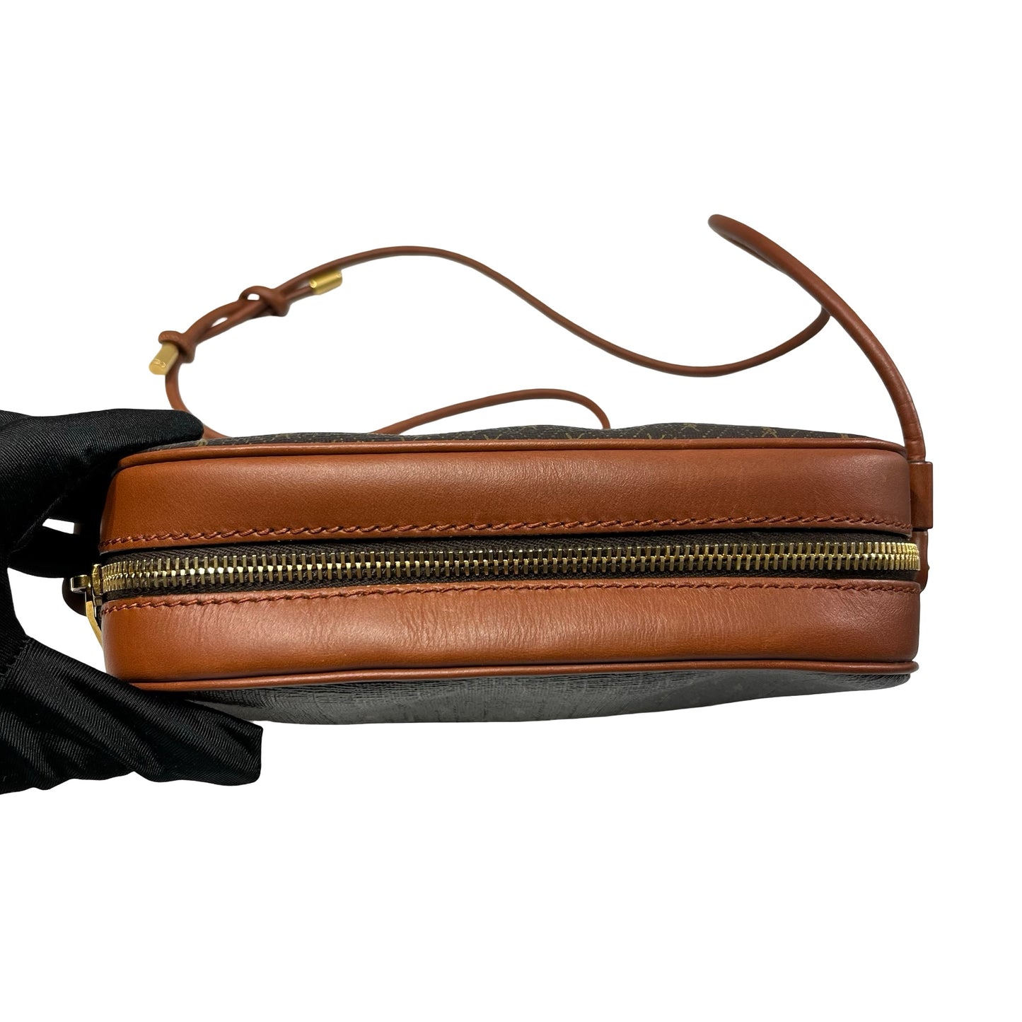 Used SAINT LAURENT Calfskin Leather Monogram Crossbody Shoulder Bag Brown GHW