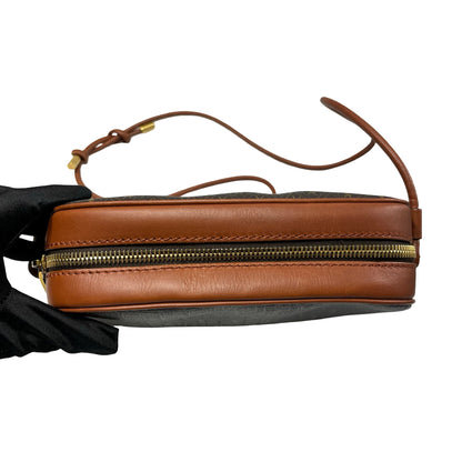 Used SAINT LAURENT Calfskin Leather Monogram Crossbody Shoulder Bag Brown GHW