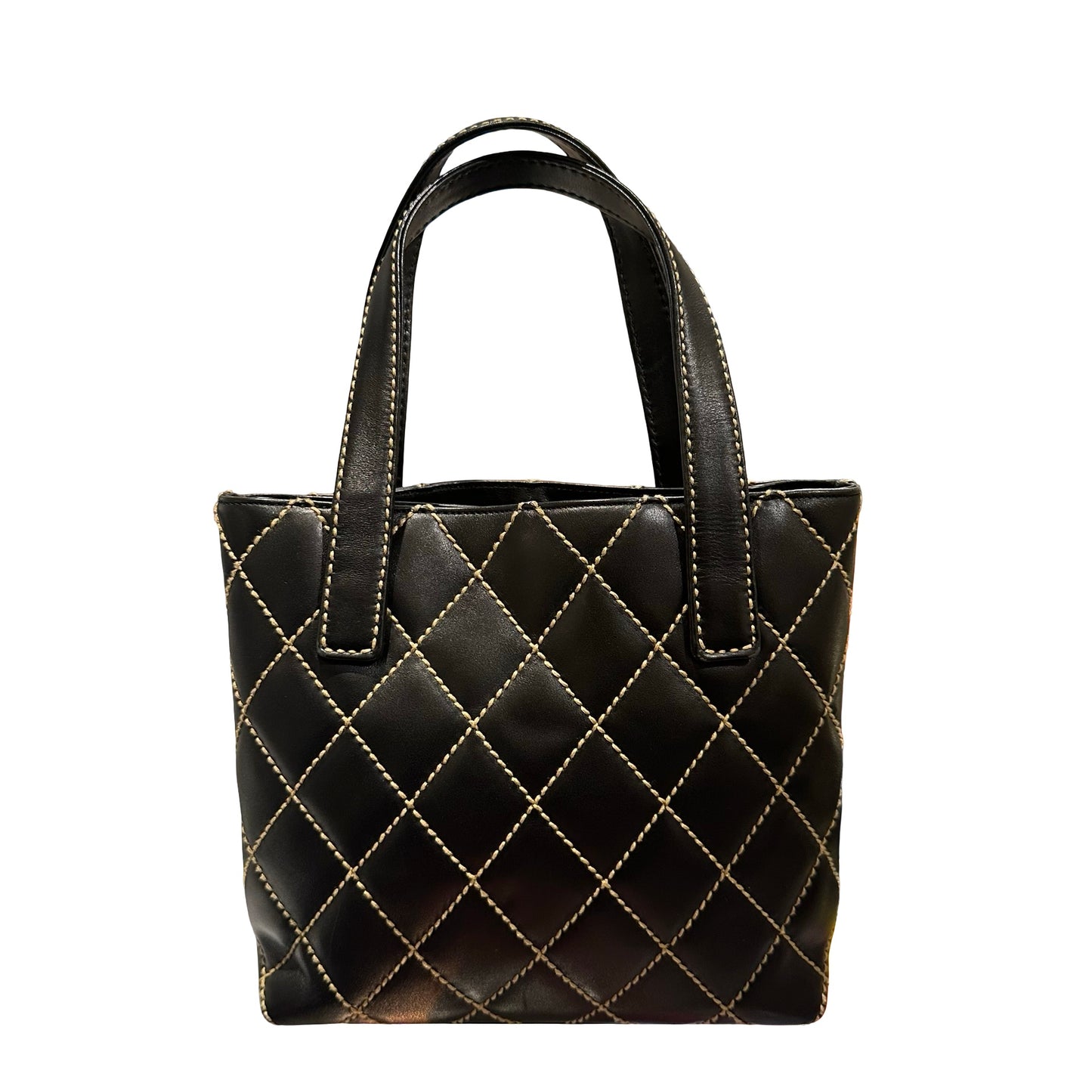Used CHANEL Lambskin Leather Vintage Black GHW Handbag Black