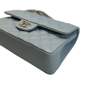 Used CHANEL Quilted Caviar CF23 Chain Shoulder Bag Light Blue GHW