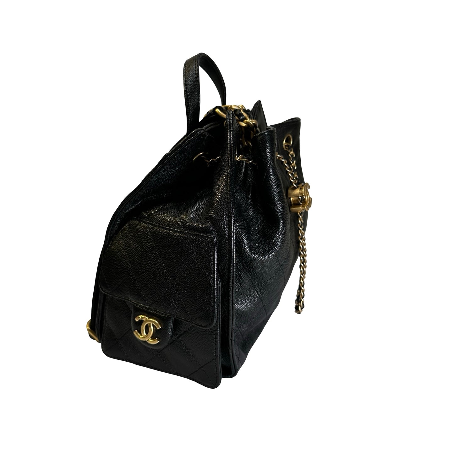 Used CHANEL Caviar Quilted 25 Backpack Backpack Black Gold