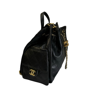 Used CHANEL Caviar Quilted 25 Backpack Backpack Black Gold