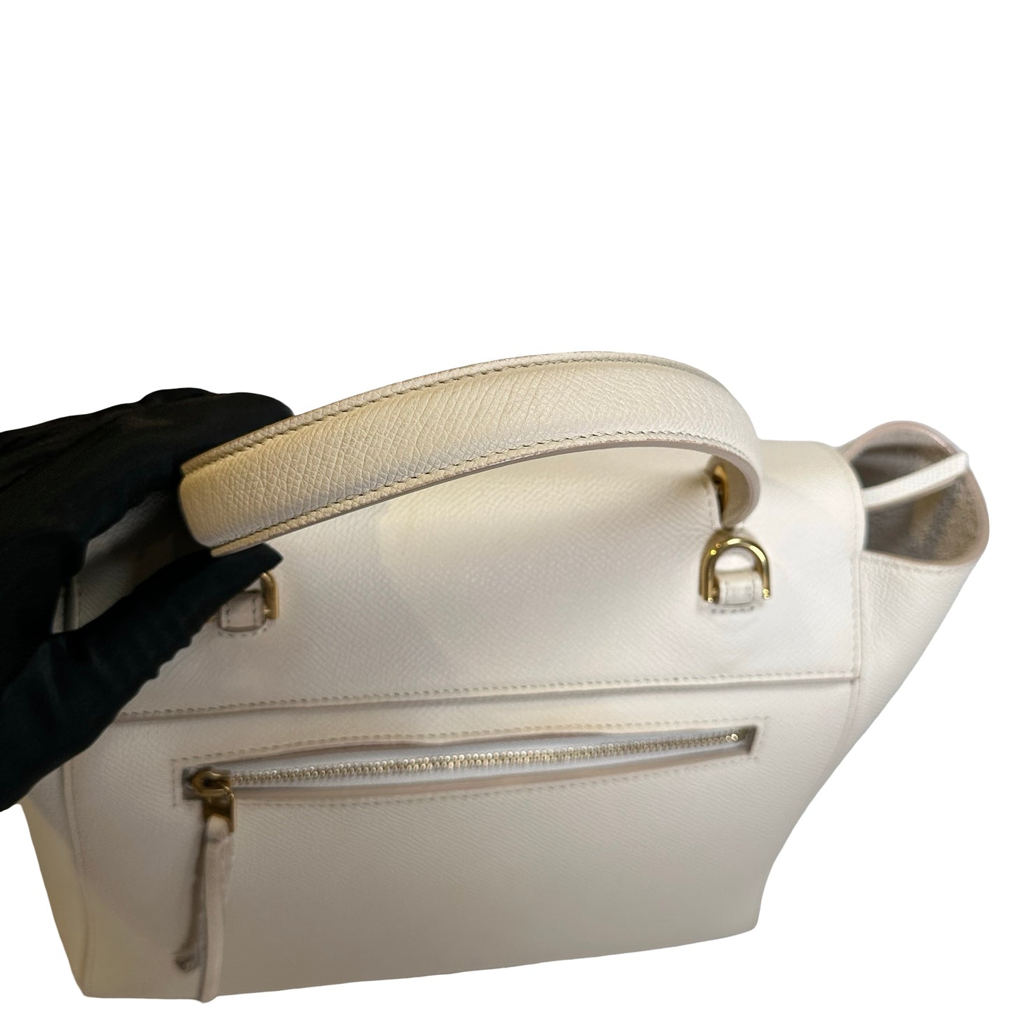 Used CELINE Grained Calfskin Belt Bag Handbag White GHW