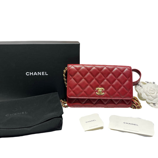 CHANEL RED GHW WALLET ON CHAIN [3000625]