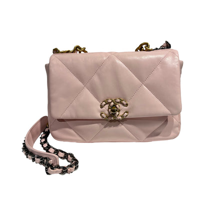 CHANEL 19 SMALL SIZE BABY PINK GHW CHAIN SHOULDER BAG[3001185]