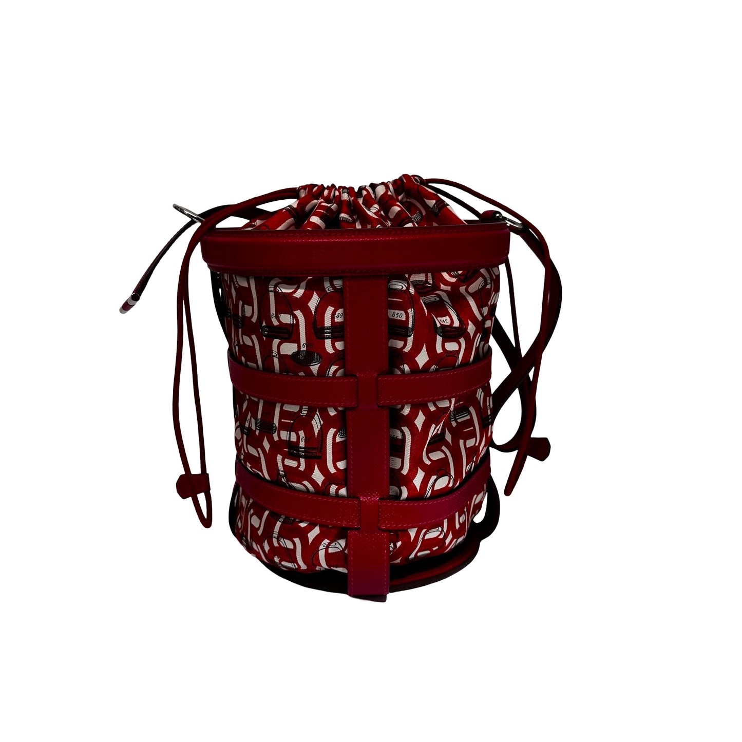 Used HERMÈS Silk Leather Musardine Bucket Bag Red