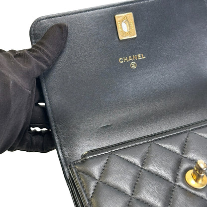 Used CHANEL Quilted Lambskin Mini Flap Bag Mini Flag Bag with Gold Ball Black Gold