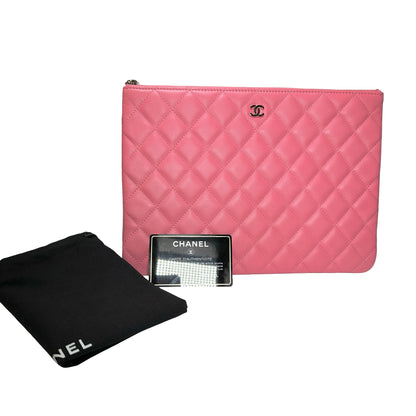Used CHANEL Lambskin Cluth Clutch Pink PHW