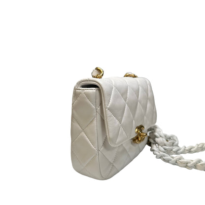 Used CHANEL Calfskin Leather Flap Cross Body Bag White GHW