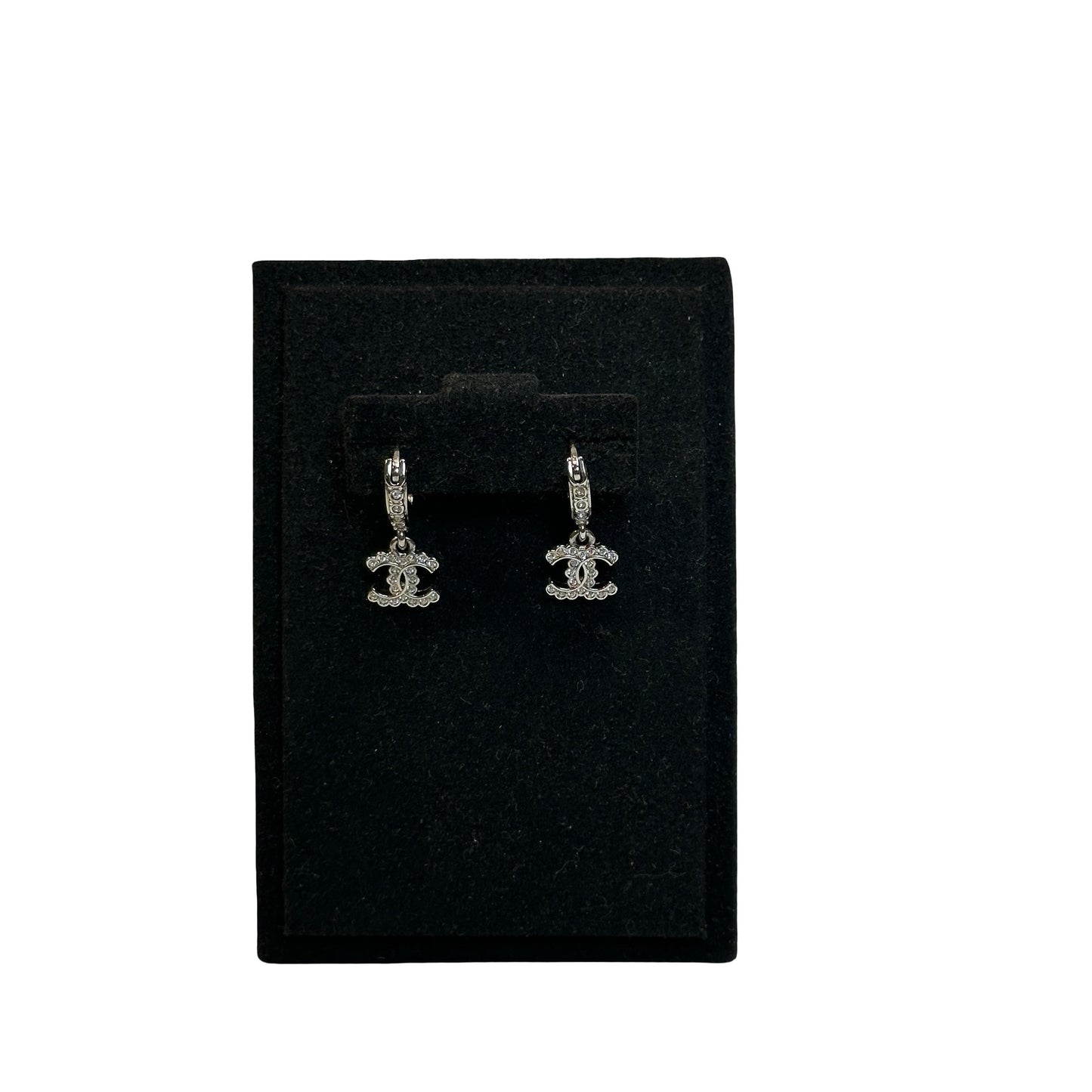 Used CHANEL Silver-tone metal Rhinestones CC Drop Earrings Earrings Silver