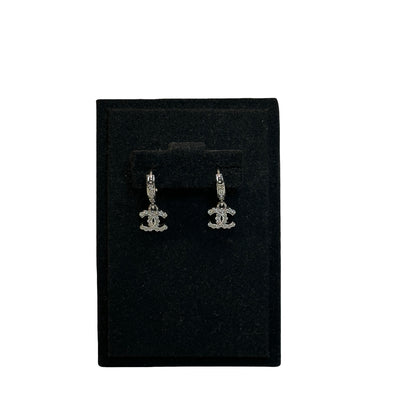 Used CHANEL Silver-tone metal Rhinestones CC Drop Earrings Earrings Silver