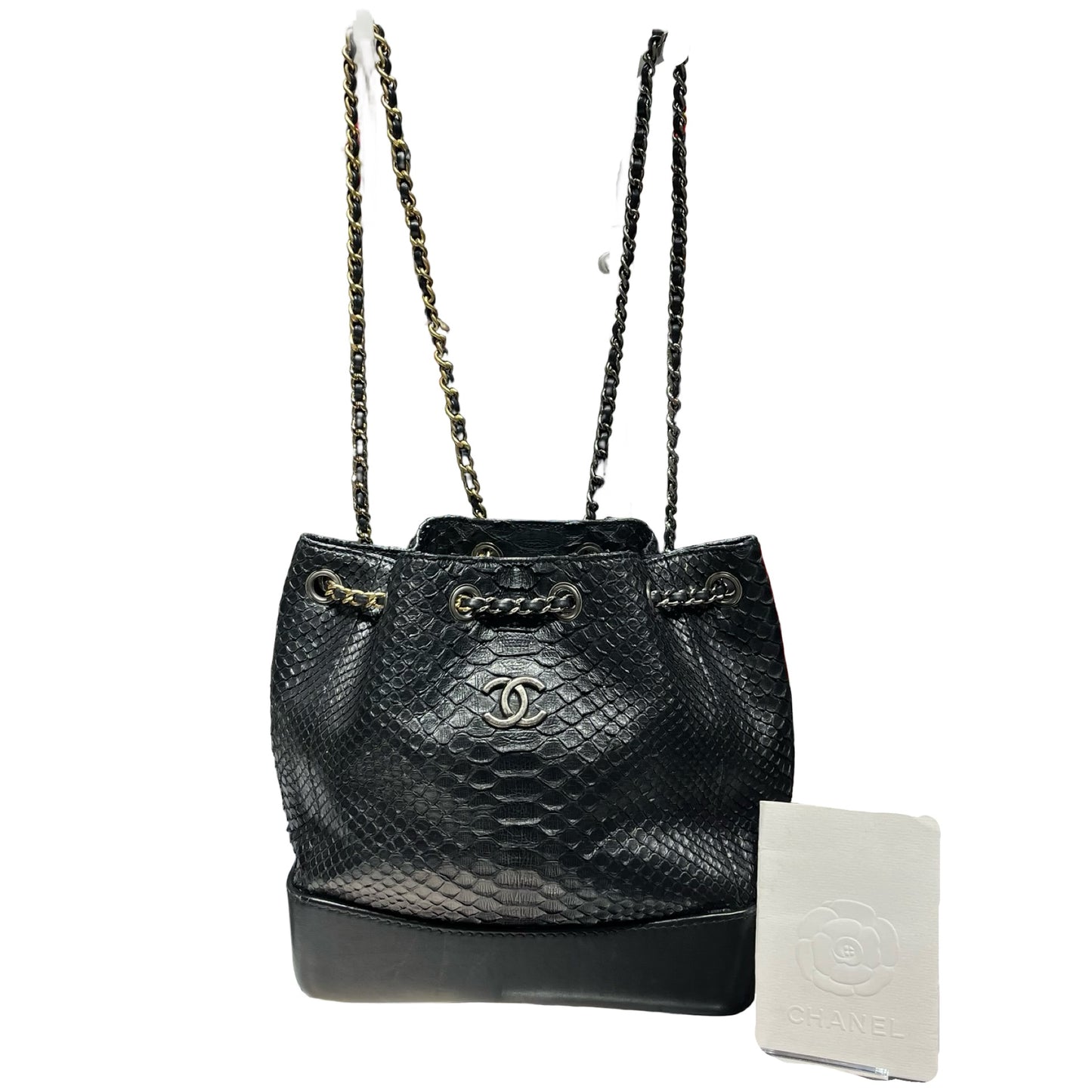 Used CHANEL Snake Skin Gabrielle Backpack Black
