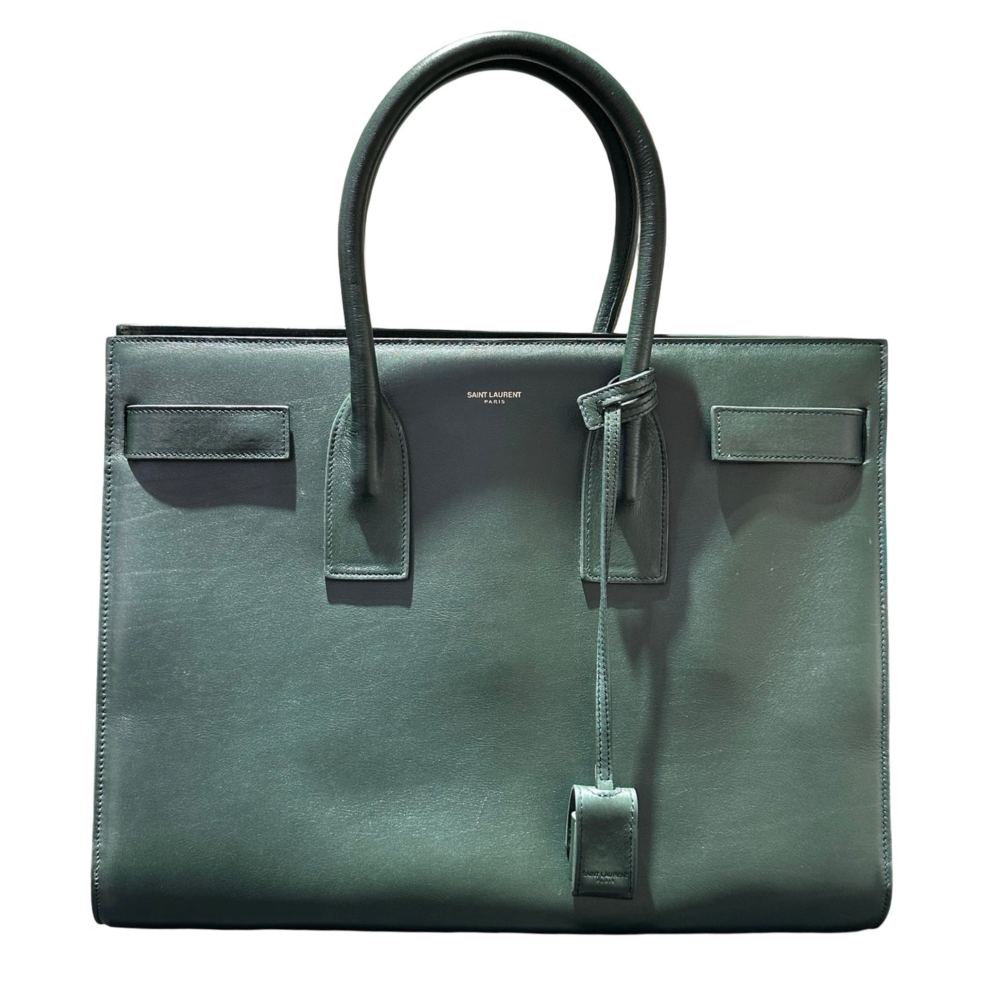 Used Saint Laurent Calfskin Leather Sac de Jour Tote Bag Green GHW