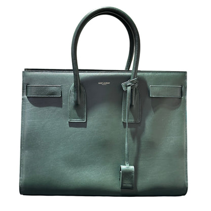 Used Saint Laurent Calfskin Leather Sac de Jour Tote Bag Green GHW
