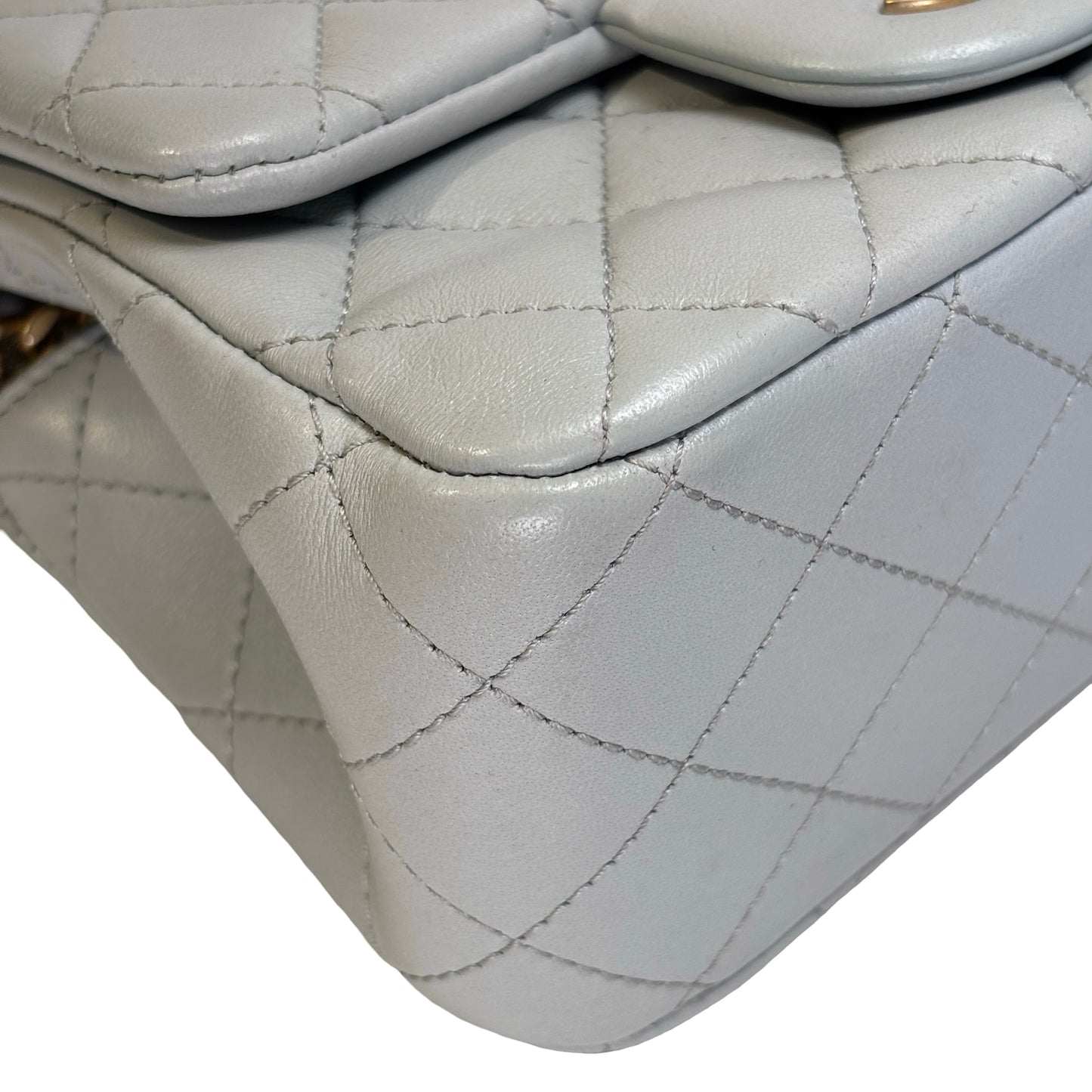 Used CHANEL Quilted Lambskin 23S Mini Square Bag Chain shoulder bag Blue Clair GHW
