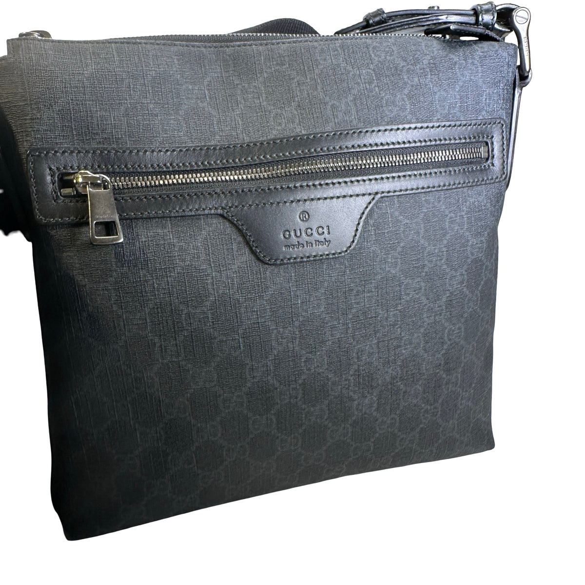 Used GUCCI GG Supreme Canvas GG Supreme Crossbody Bag Black Grey