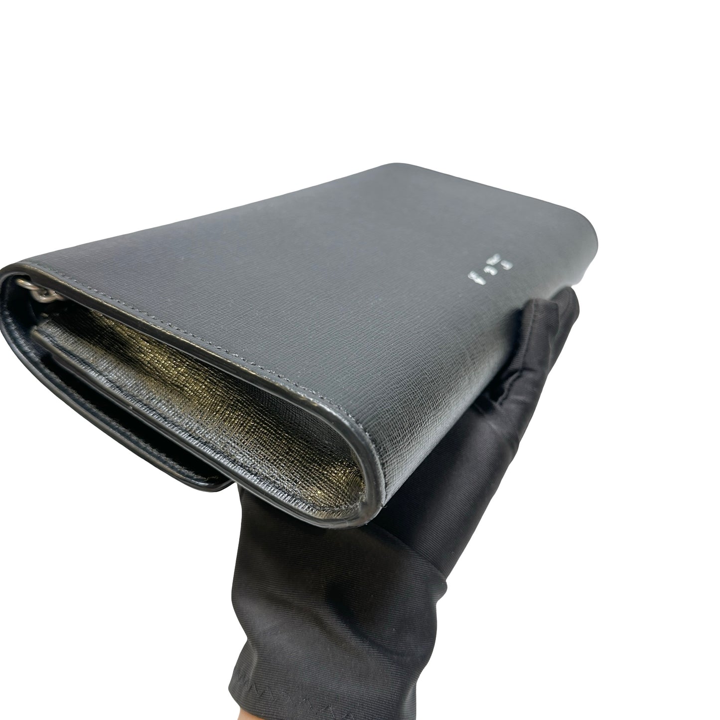 Used OFF WHITE Leather Chain-strap binder wallet Wallet Black White PHW