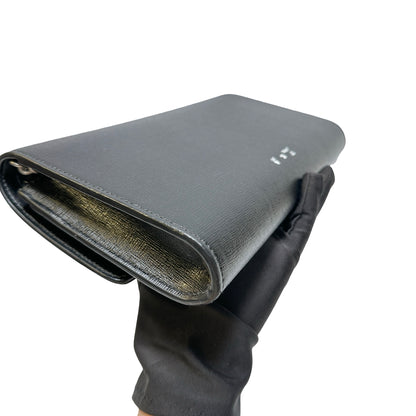 Used OFF WHITE Leather Chain-strap binder wallet Wallet Black White PHW