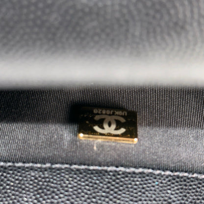 Used CHANEL Quilted Caviar Boy 20 Shoulder Bag Black Gold