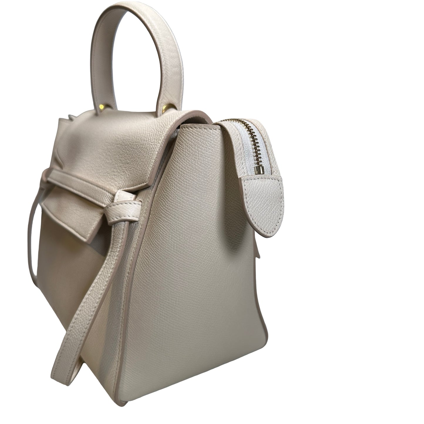 Used CELINE Grained Calfskin Belt Bag Handbag White GHW