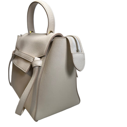 Used CELINE Grained Calfskin Belt Bag Handbag White GHW