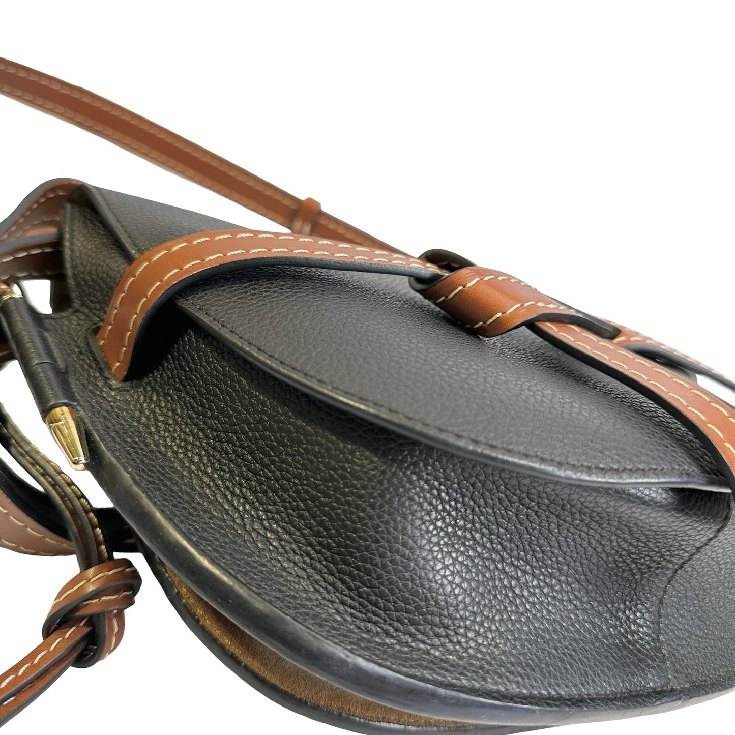 Used LOEWE Pebbled Leather Gate Crossbody Bag Black Brown