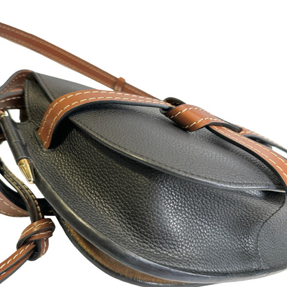Used LOEWE Pebbled Leather Gate Crossbody Bag Black Brown