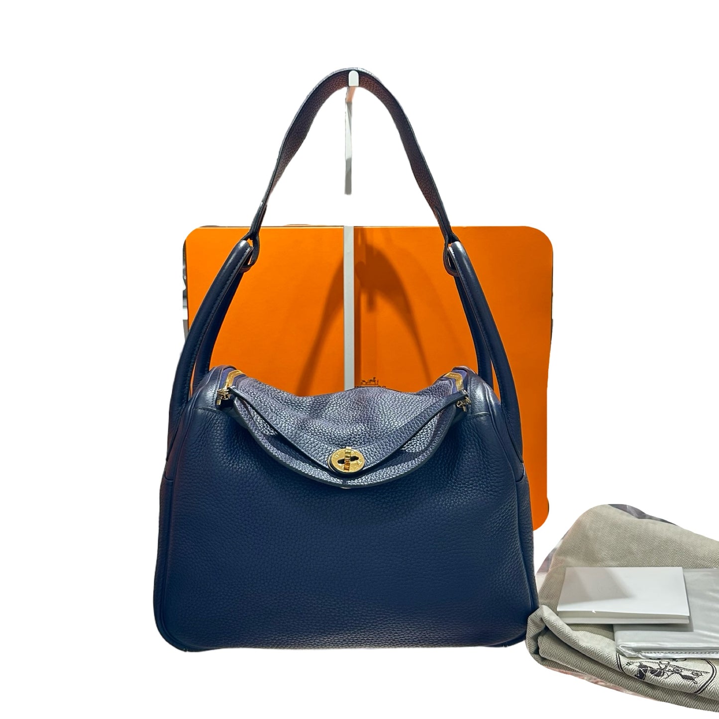 Used HERMÈS Lindy 30 Shoulder Bag Navy Blue GHW