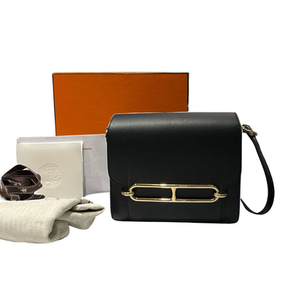Used HERMÈS Calfskin Leather Roulis mini Shoulder Bag Black GHW