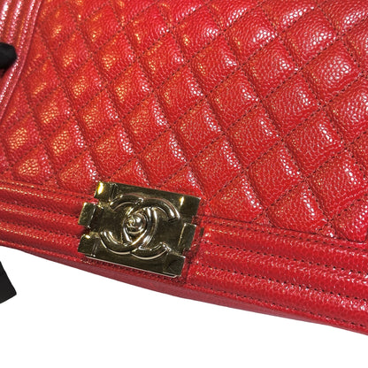 Used CHANEL Calfskin Boy Cross body bag Red GHW