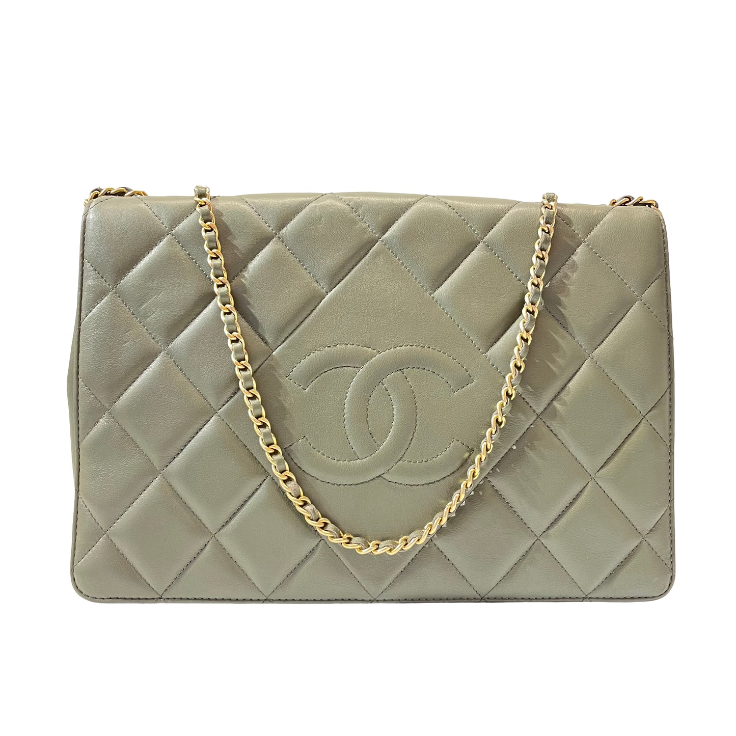 Used CHANEL diamond cc medium flap Shoulder Bag dark green GHW